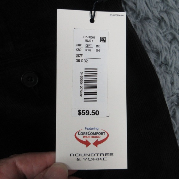 Roundtree & Yorke Mens 36x32 Black Luxury Corduroy CoreComfort Pants 36x30* NWT - Picture 16 of 16